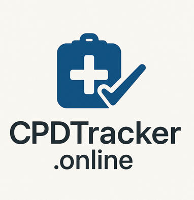 CPDtracker.online logo featuring a first aid box with a cross on it and a tick next to it