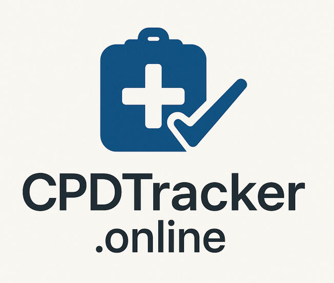 CPDTracker.online CPDtracker.online logo featuring a first aid box with a cross on it and a tick next to it