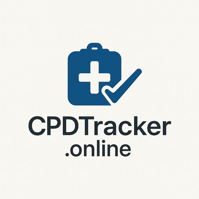 CPDtracker.online logo featuring a first aid box with a cross on it and a tick next to it